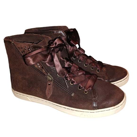 UGG Blaney Chocolate High Top Suede Sneakers - Picture 1 of 4